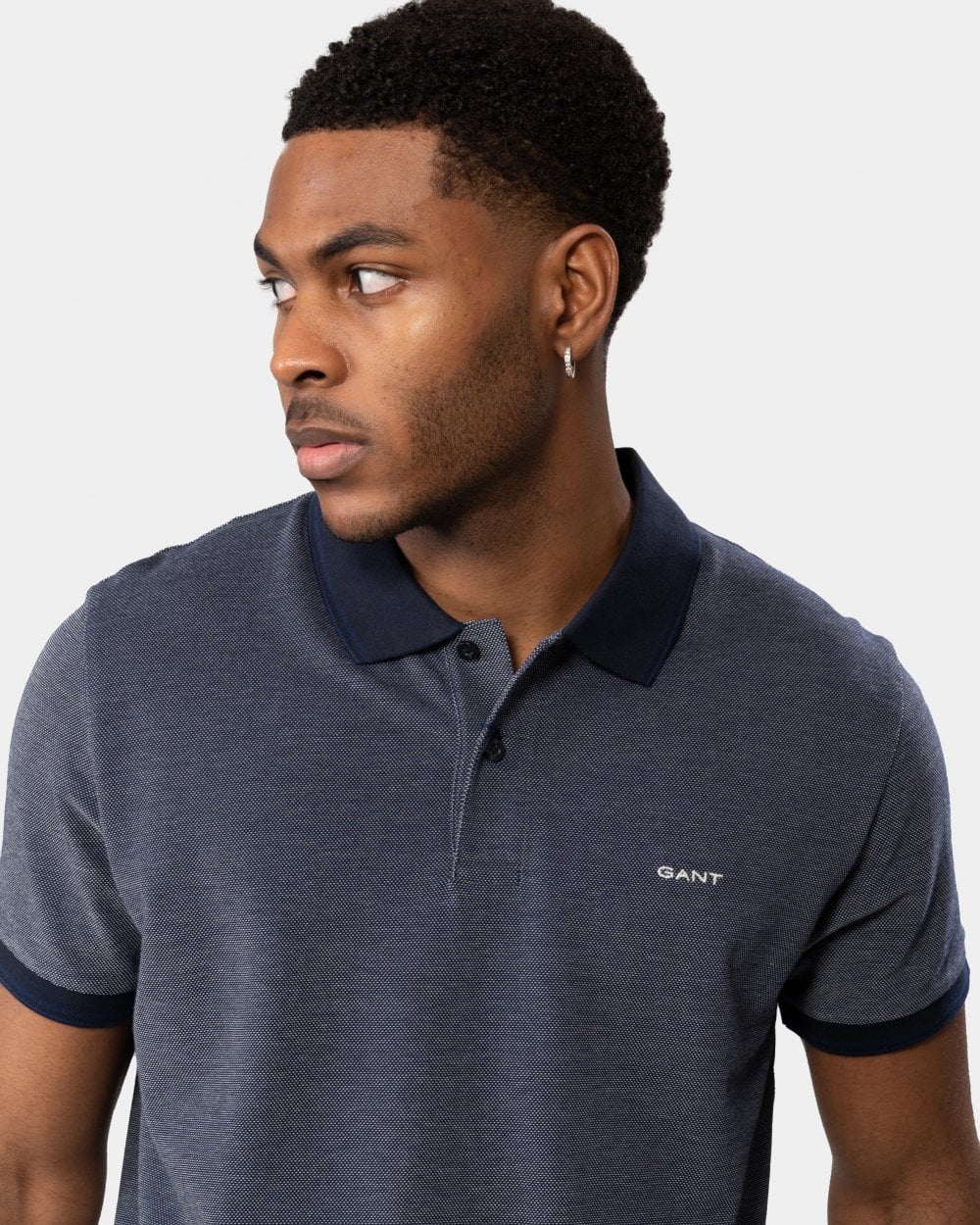 GANT Mens 4-Col Oxford Short Sleeve Pique Polo - 423 Persian Blue