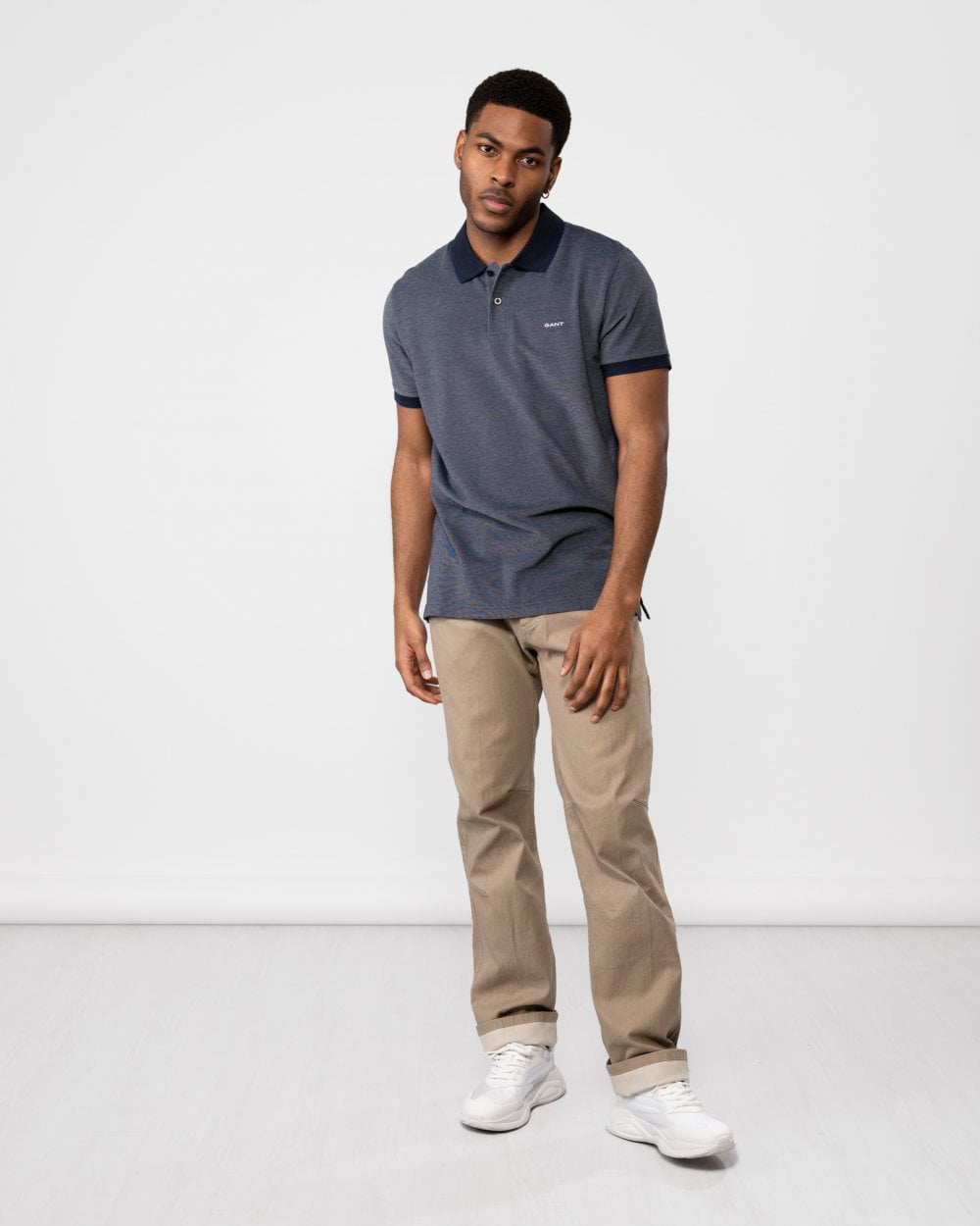 GANT Mens 4-Col Oxford Short Sleeve Pique Polo - 423 Persian Blue