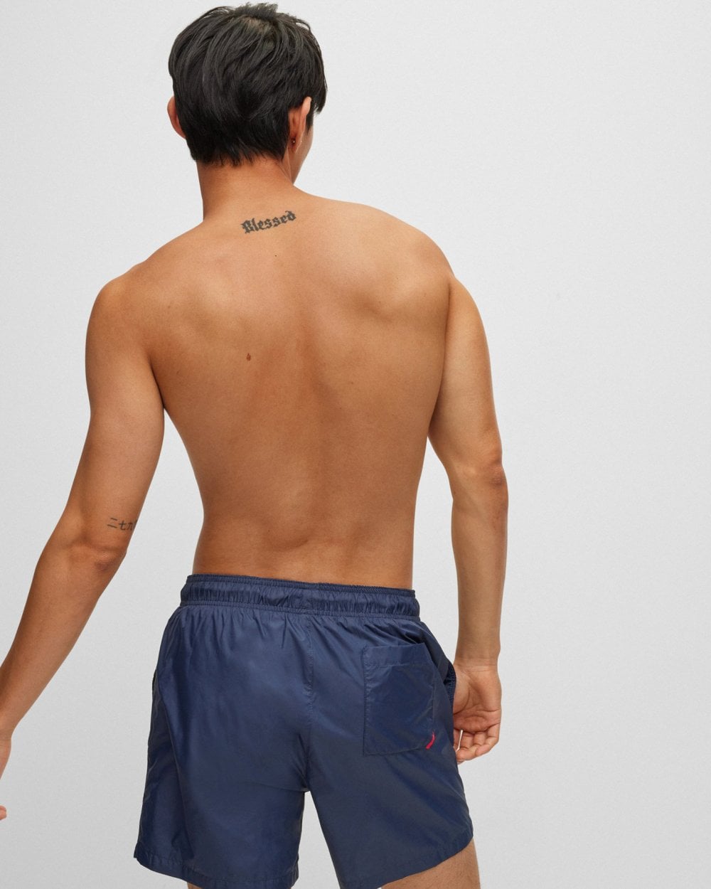 HUGO HAITI Mens Quick-Drying Swim Shorts In Recycled Fabric With Logo NOS - Dark Blue 405