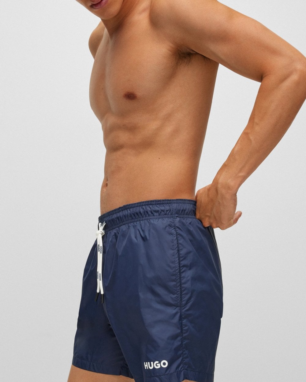 HUGO HAITI Mens Quick-Drying Swim Shorts In Recycled Fabric With Logo NOS - Dark Blue 405