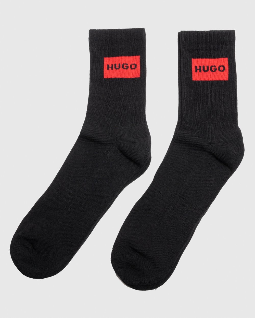 HUGO 2 Pack QS Ribbed Label Logo Mens Socks