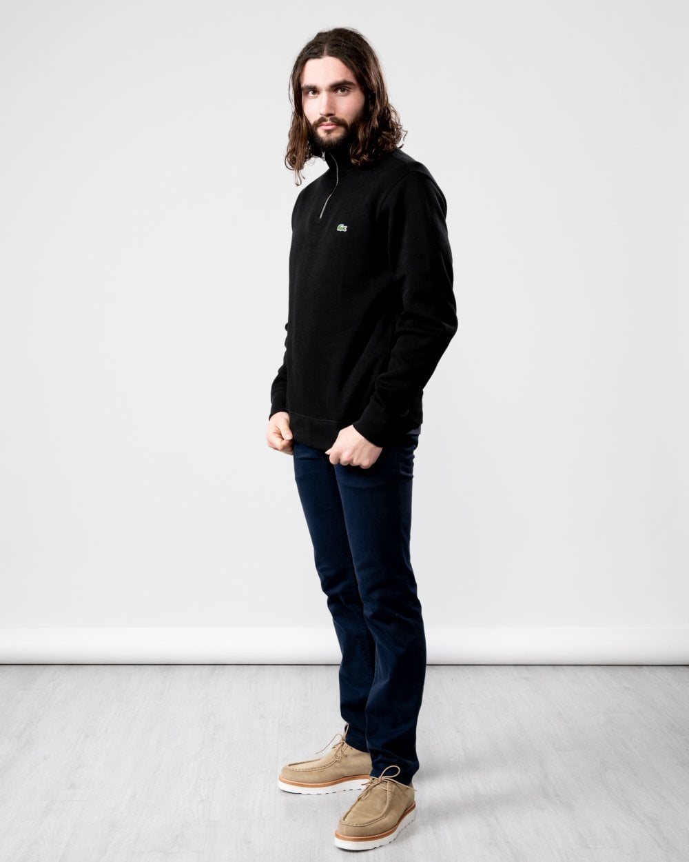 Lacoste Mens Zippered Stand-Up Collar Cotton Sweatshirt - Black 031