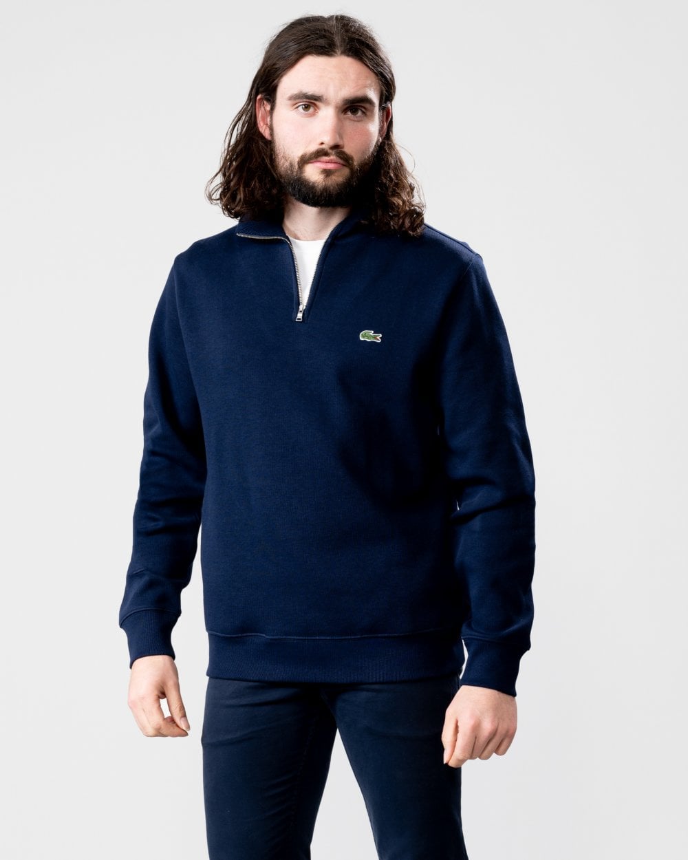Lacoste Mens Zippered Stand-Up Collar Cotton Sweatshirt
