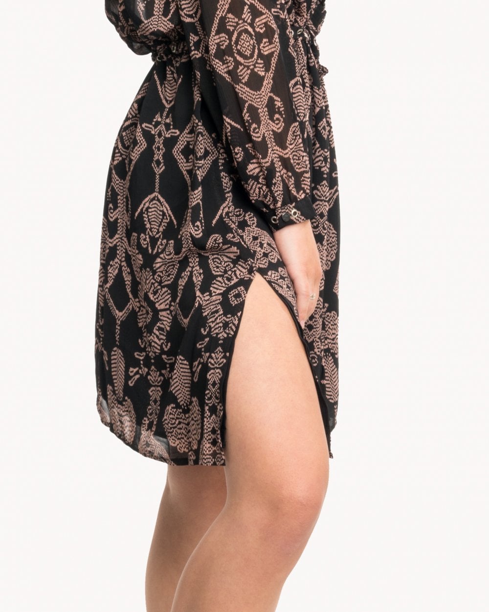 Maison Scotch Printed Sheer Lace Up Oversized Womens Dress
