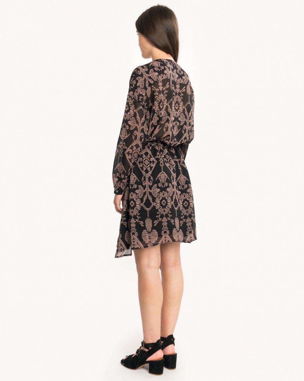 Maison Scotch Printed Sheer Lace Up Oversized Womens Dress