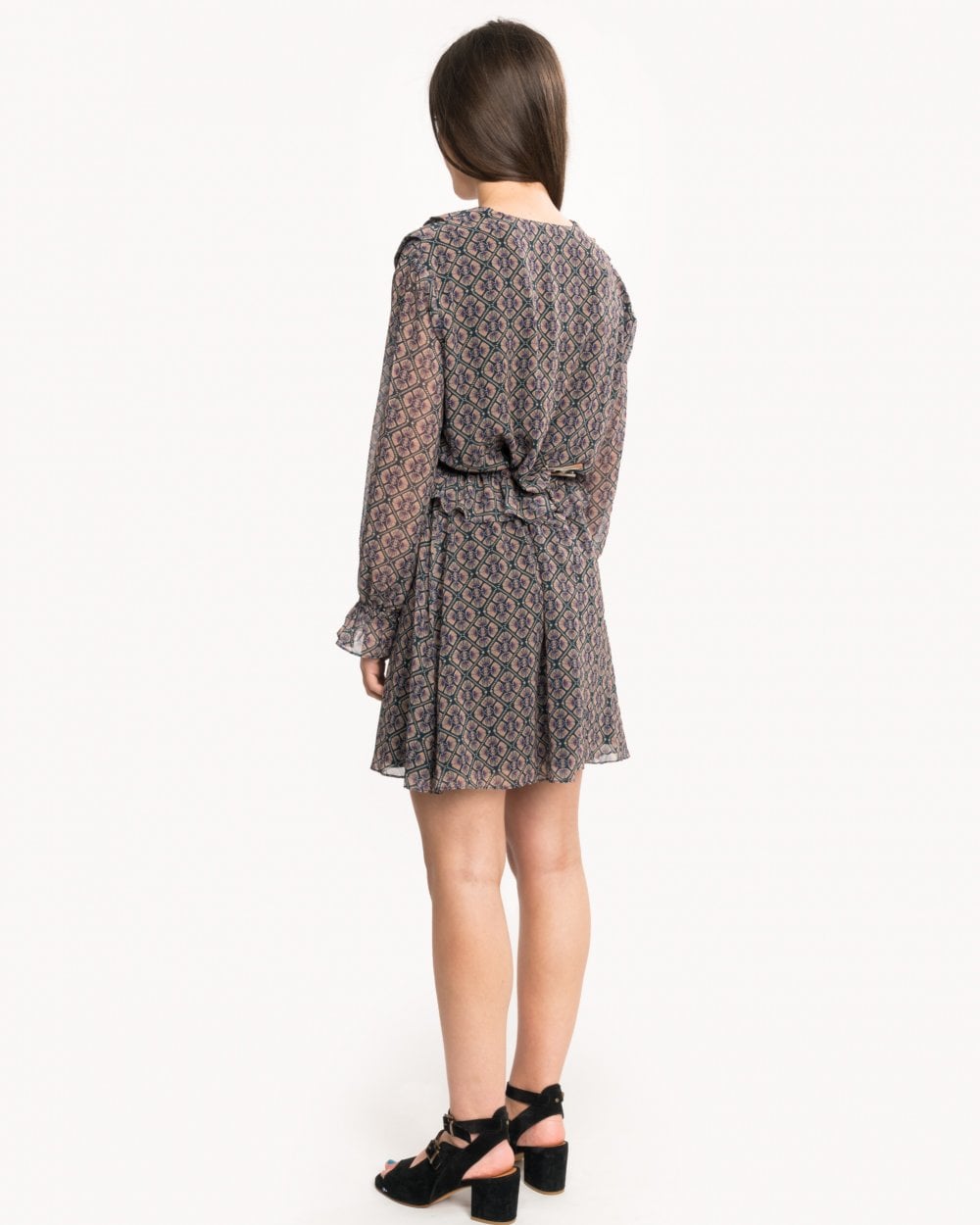 Maison Scotch Long Sleeve Ruffle Detailed Womens Dress