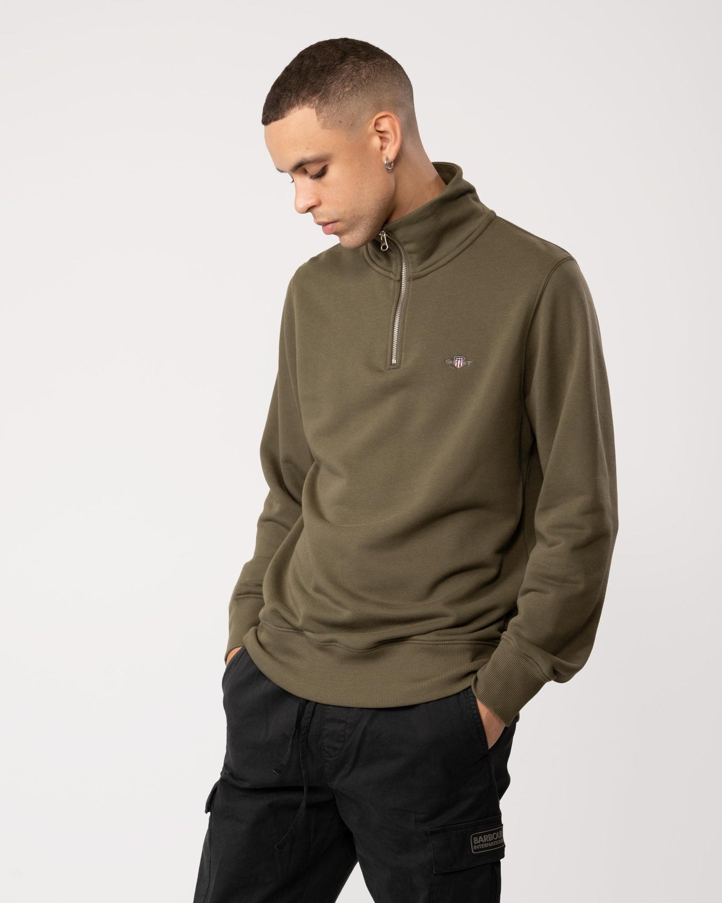 GANT Mens Regular Fit Shield Logo Half Zip Sweatshirt - 301 Racing Green