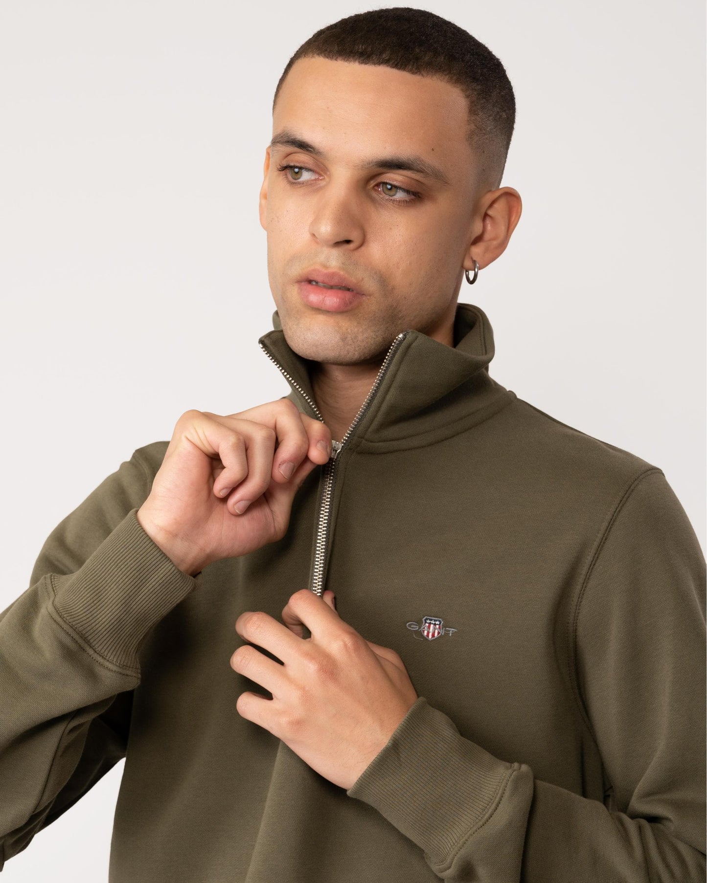 GANT Mens Regular Fit Shield Logo Half Zip Sweatshirt - 301 Racing Green