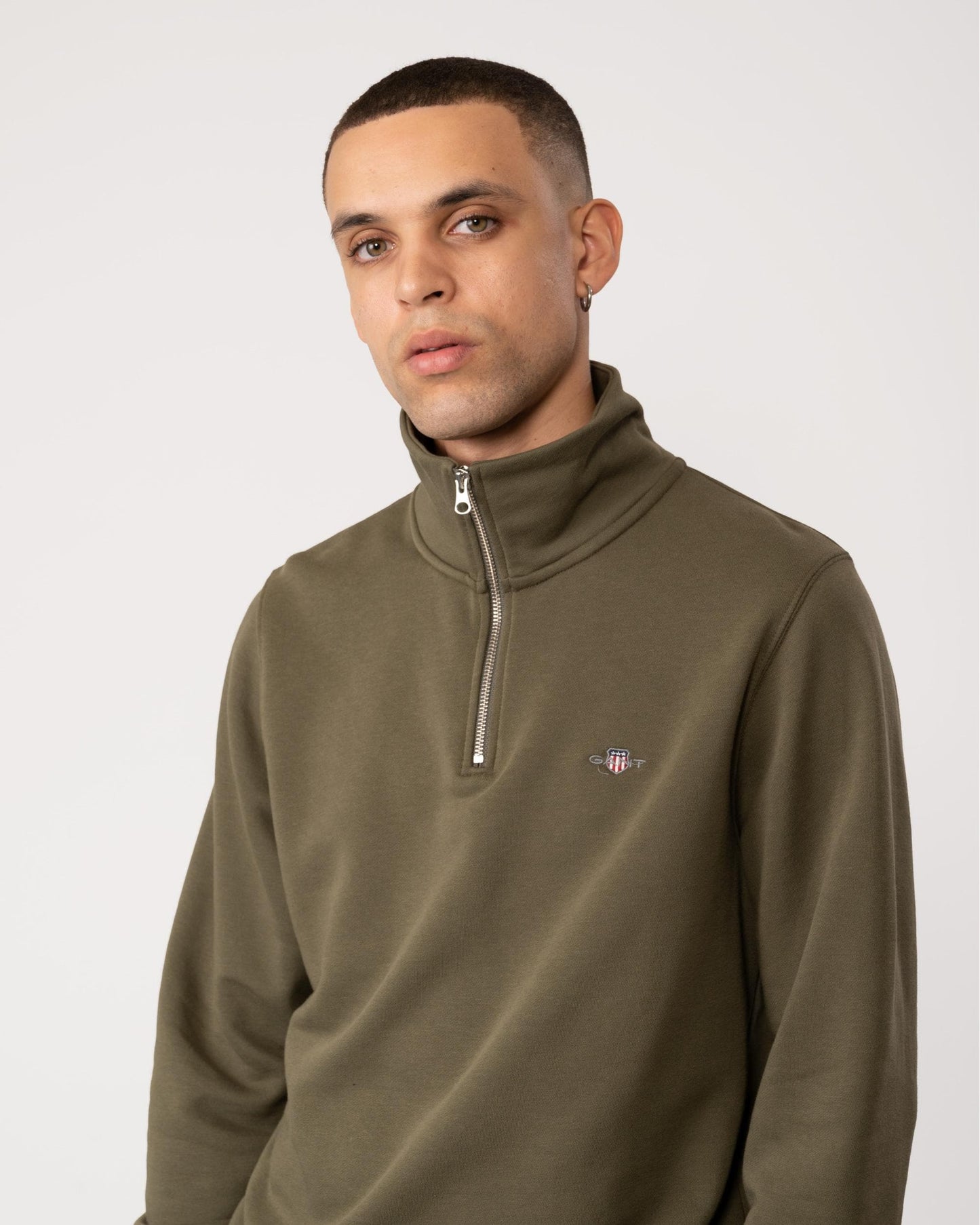 GANT Mens Regular Fit Shield Logo Half Zip Sweatshirt - 301 Racing Green