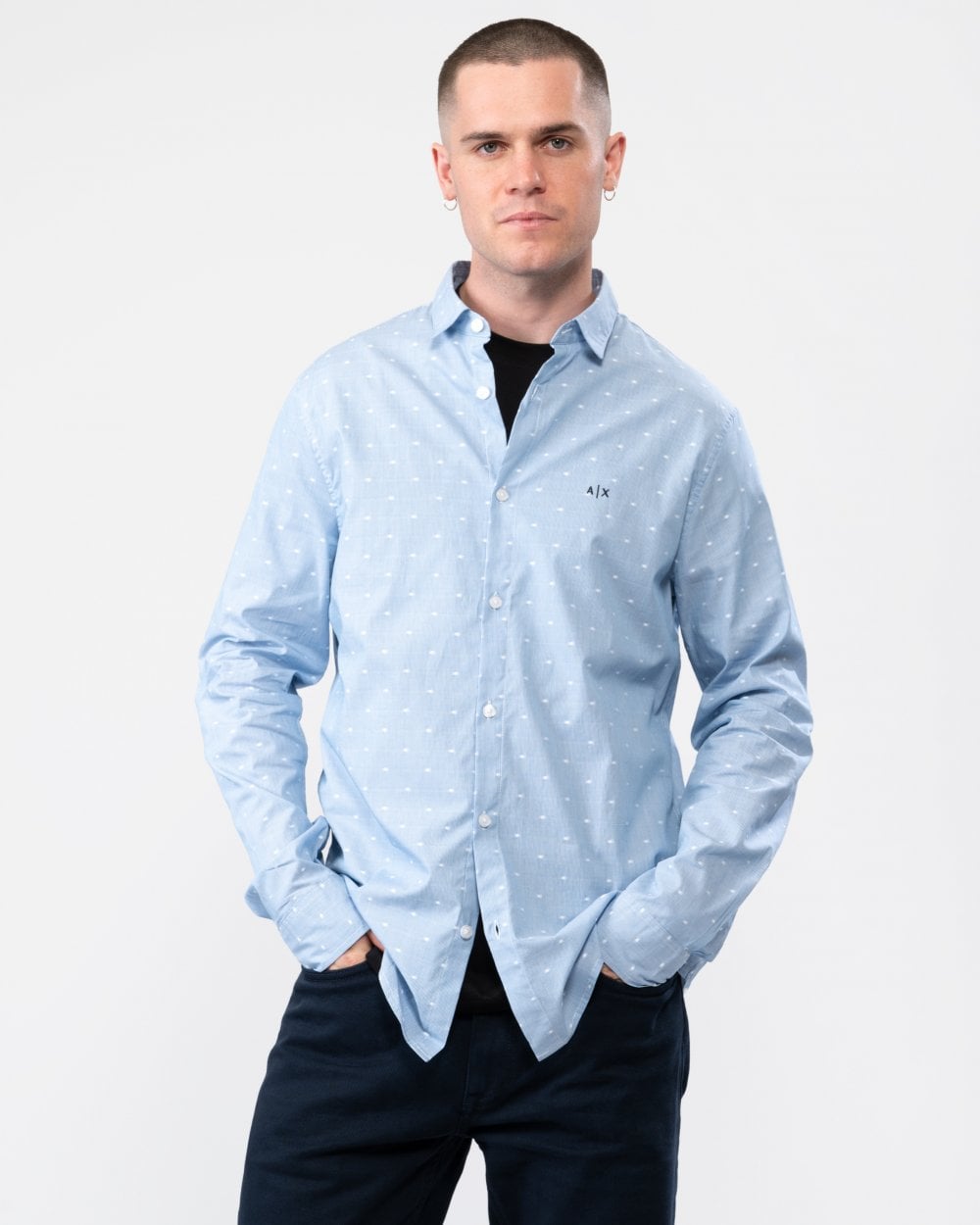 Armani Exchange Mens Long Sleeve Spotted Shirt