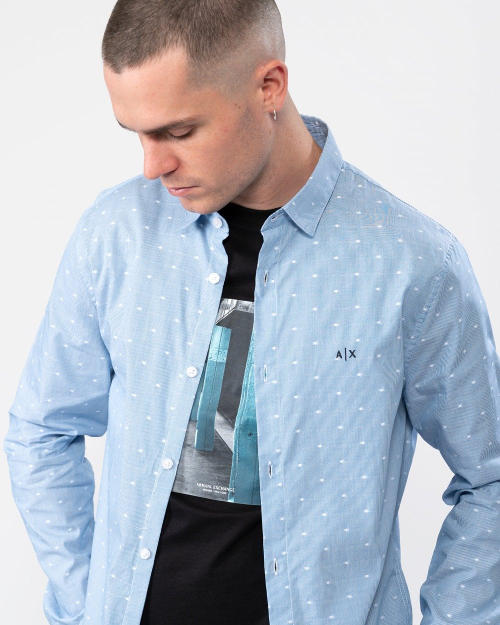 Armani Exchange Mens Long Sleeve Spotted Shirt