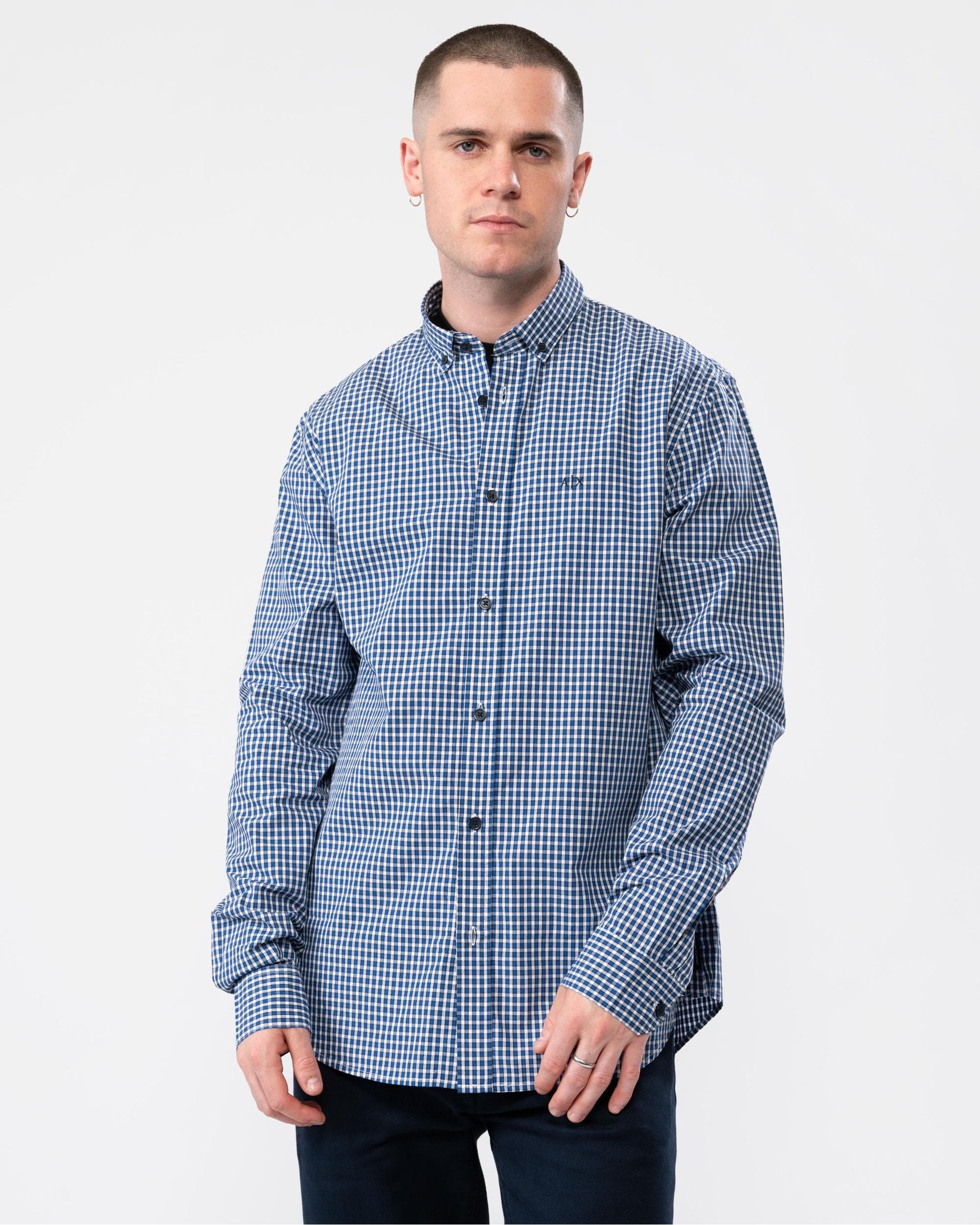 Armani Exchange Mens Long Sleeve Micro Check Shirt