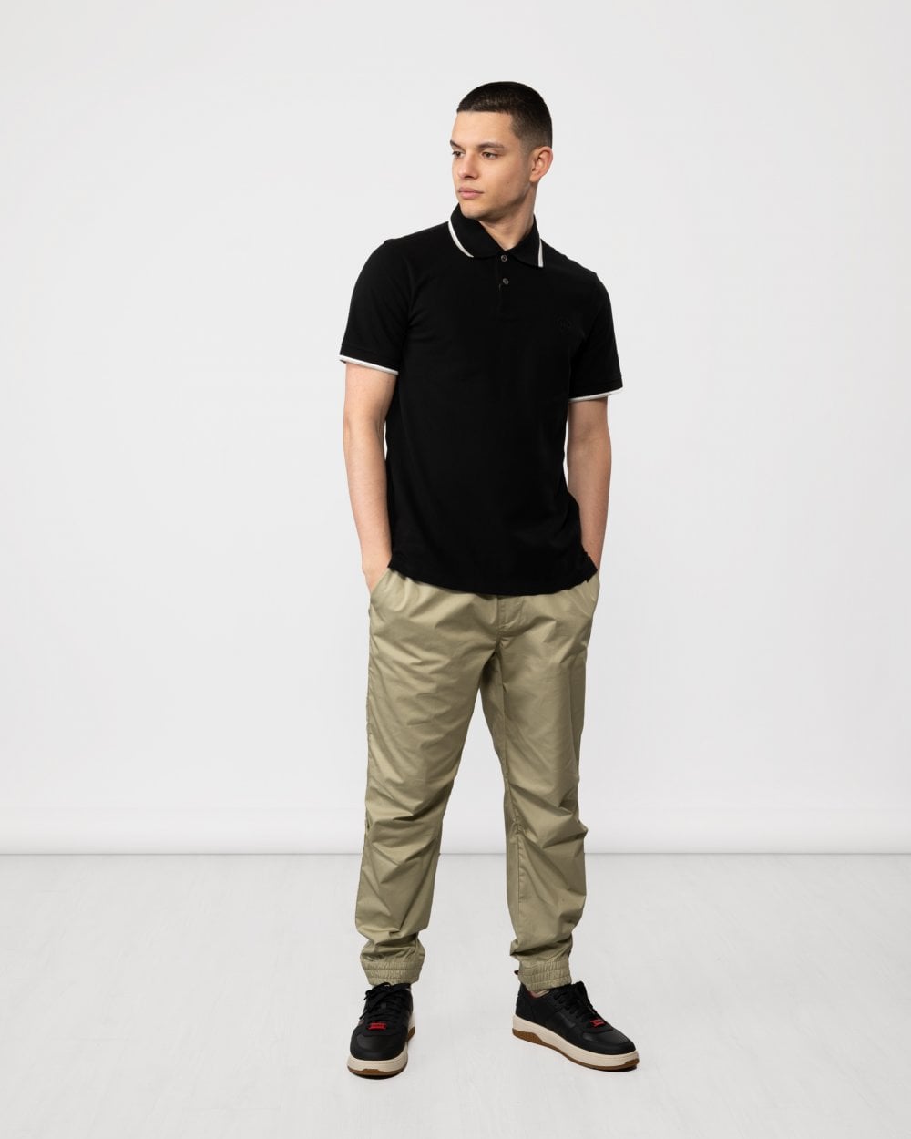 Armani Exchange Mens Small Logo Pique Polo Shirt - Black