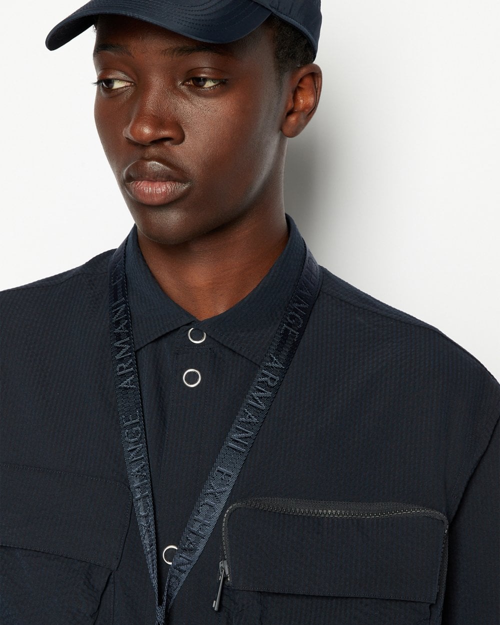 Armani Exchange Mens Boxy Nylon Seersucker Shirt