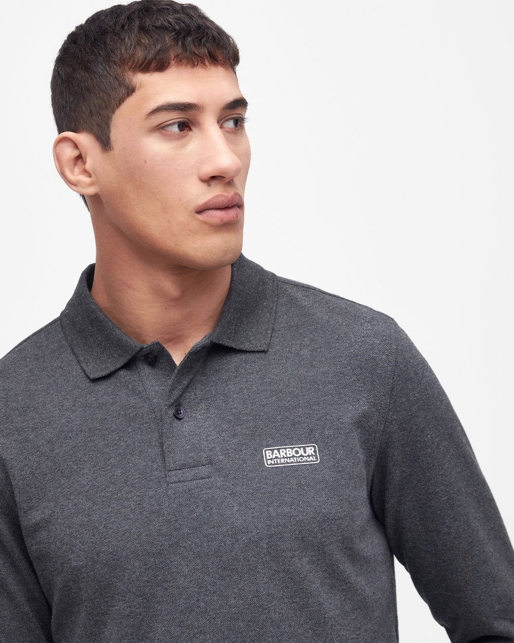 Barbour International Essential Mens Long Sleeve Polo - Asphalt Marl