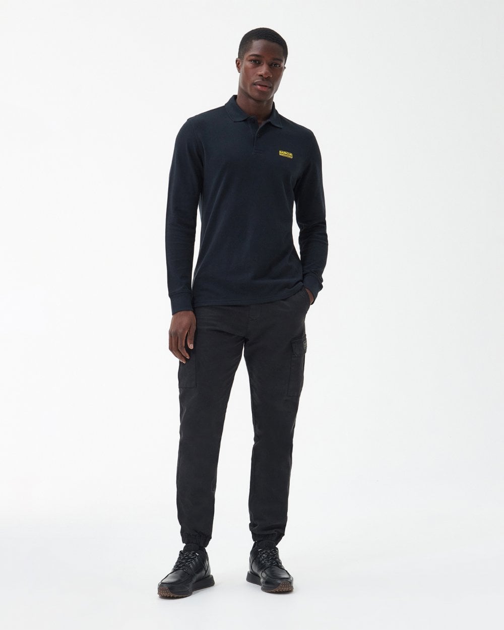 Barbour International Essential Mens Long Sleeve Polo - Black/Yellow