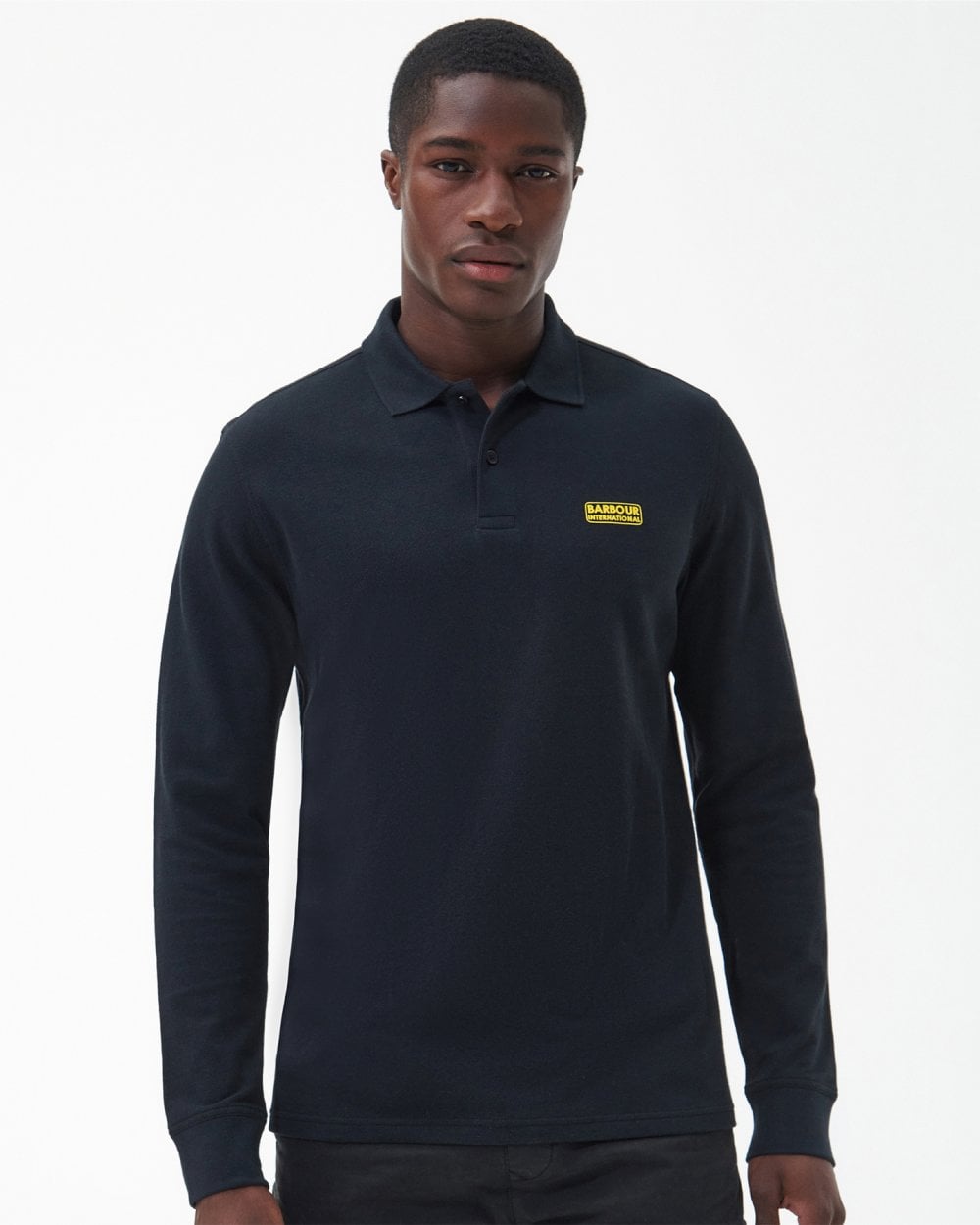 Barbour International Essential Mens Long Sleeve Polo - Black/Yellow