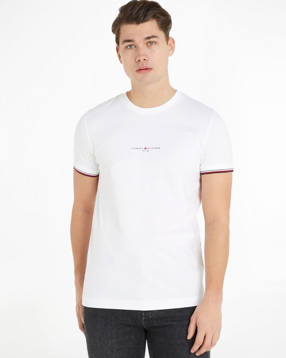 Tommy Hilfiger Tommy Logo Tipped Mens T-Shirt - White