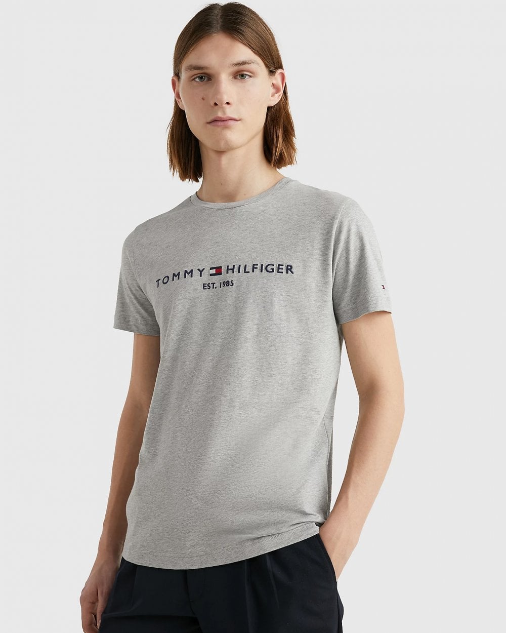 Tommy Hilfiger Mens Core Tommy Logo Tee - Cloud Heather