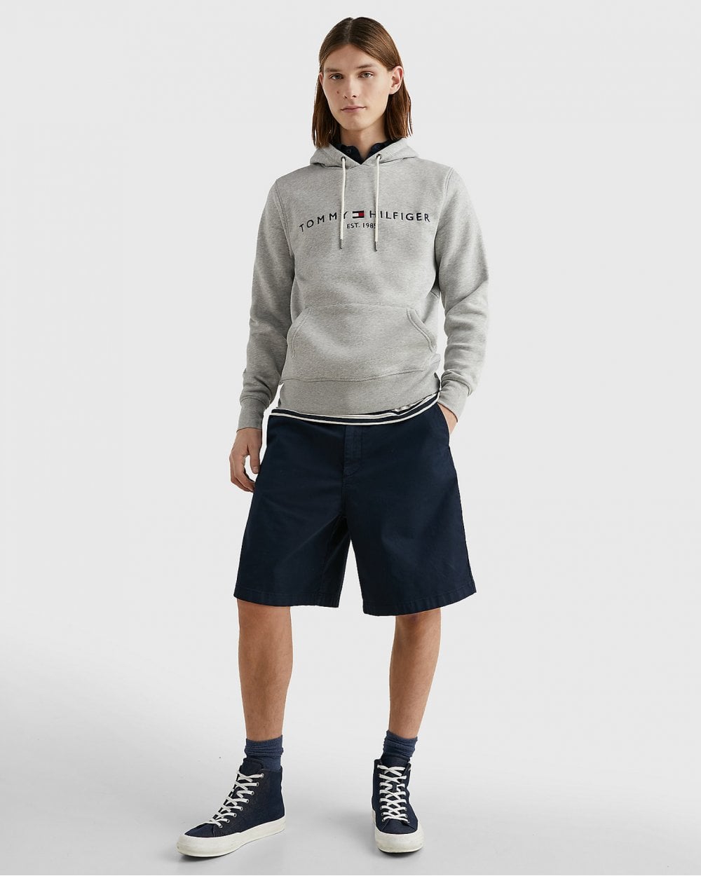 Tommy Hilfiger Mens Core Tommy Logo Hoodie - Cloud Heather