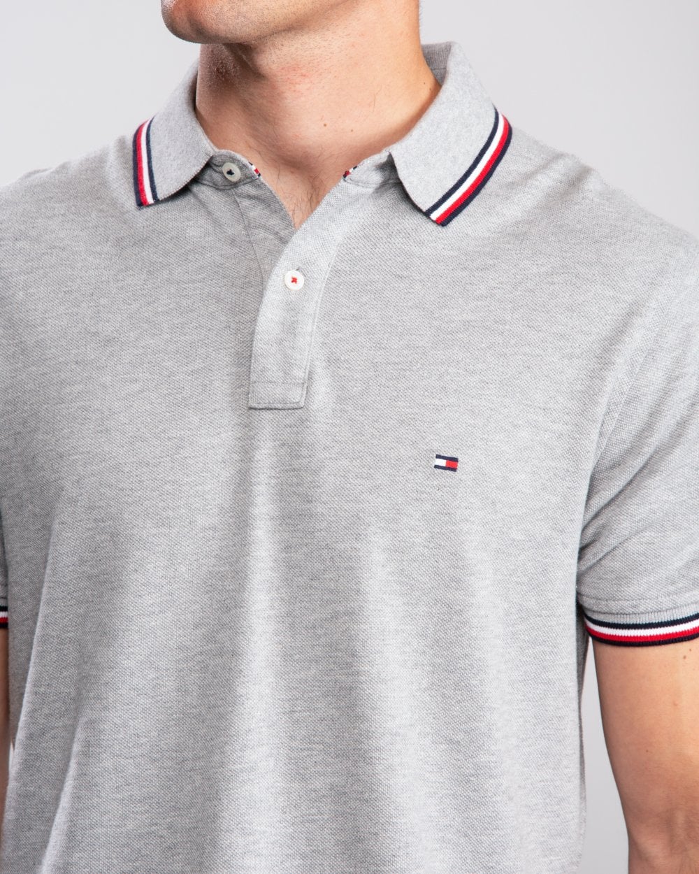 Tommy Hilfiger Slim Mens Tipped Polo - Medium Grey Heather