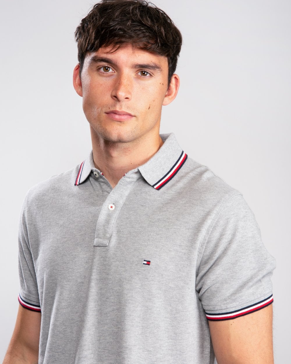 Tommy Hilfiger Slim Mens Tipped Polo - Medium Grey Heather