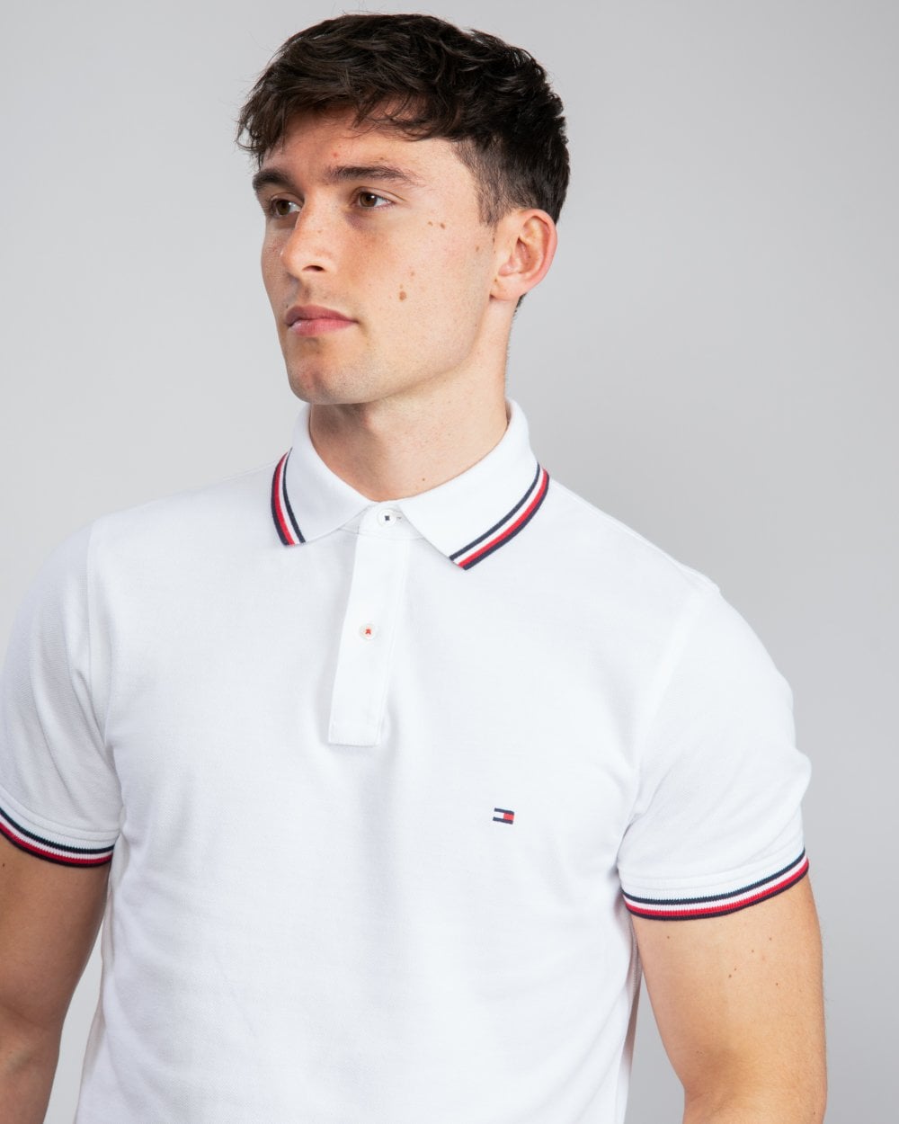Tommy Hilfiger Slim Mens Tipped Polo - White