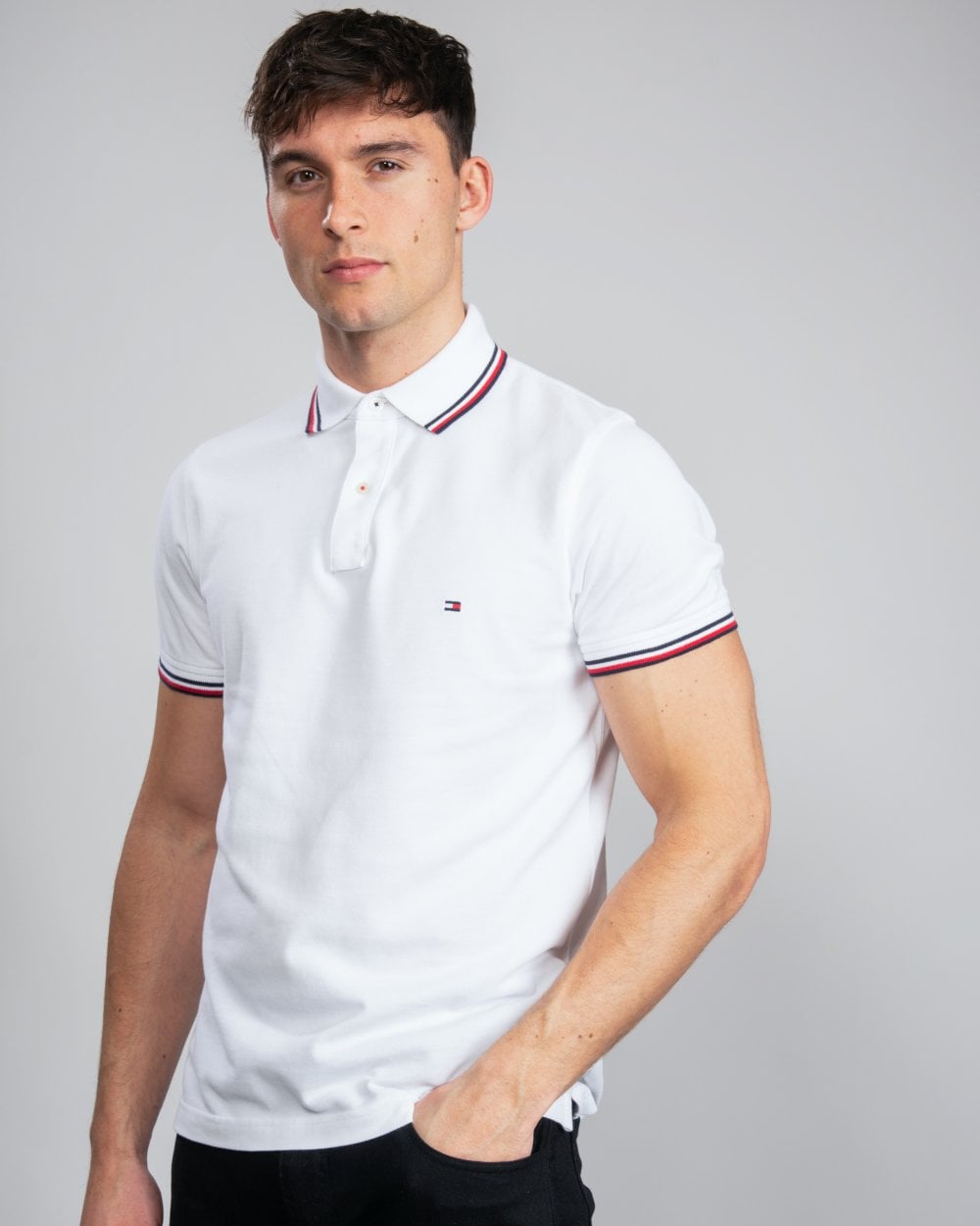 Tommy Hilfiger Slim Mens Tipped Polo - White