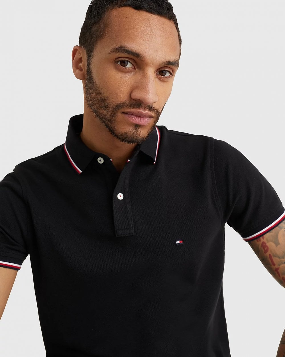 Tommy Hilfiger Slim Mens Tipped Polo - Black