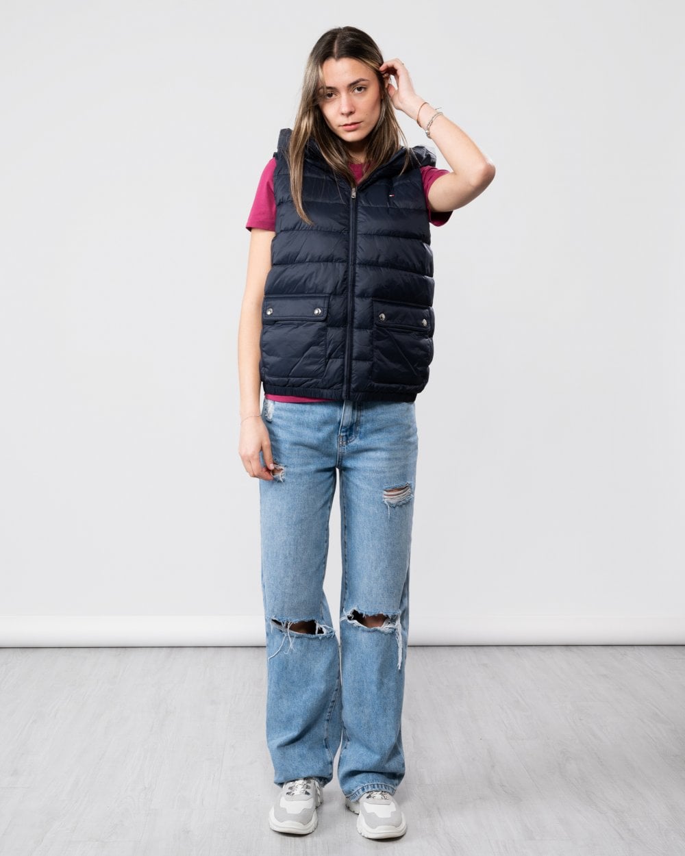 Tommy Hilfiger Lightweight Padded Womens Hooded Vest - Desert Sky