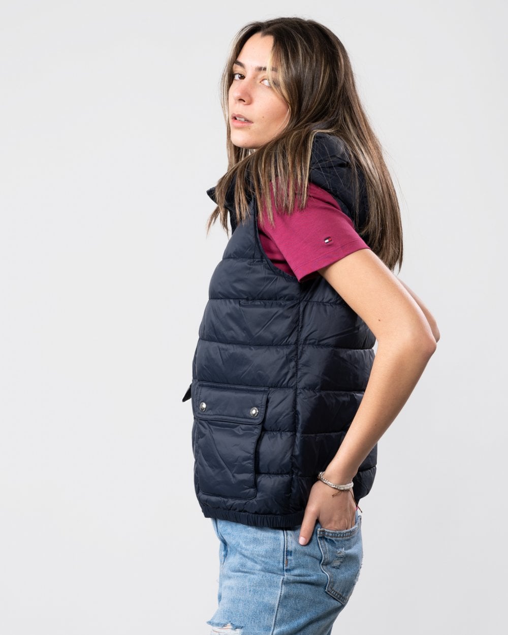 Tommy Hilfiger Lightweight Padded Womens Hooded Vest - Desert Sky