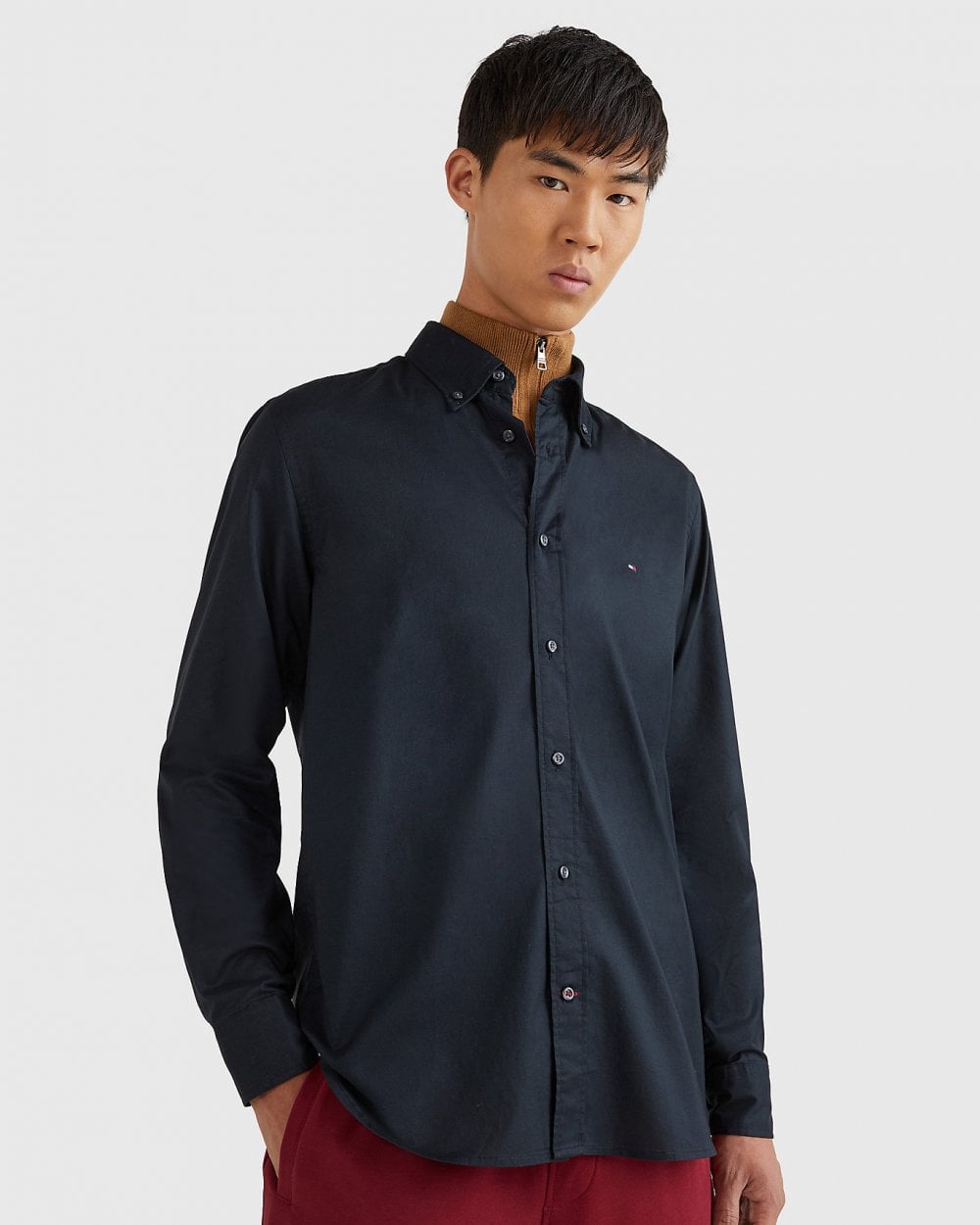 Tommy Hilfiger Core Flex Mens Long Sleeve Poplin Shirt - Black
