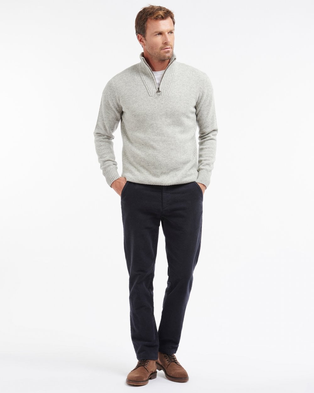 Barbour Essential Lambswool Mens Half-Zip Jumper - Light Grey Marl
