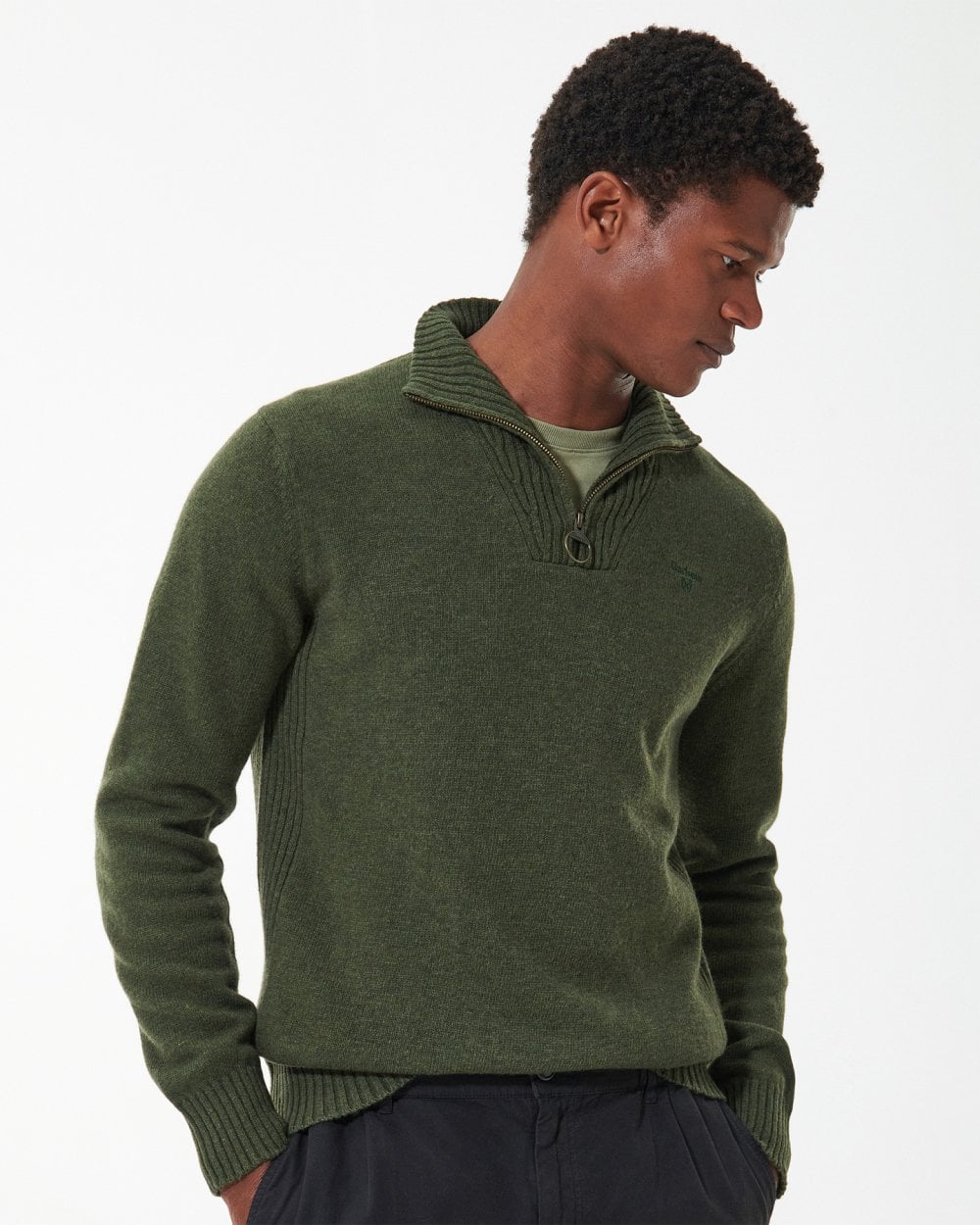 Barbour Essential Lambswool Mens Half-Zip Jumper - Mid Olive