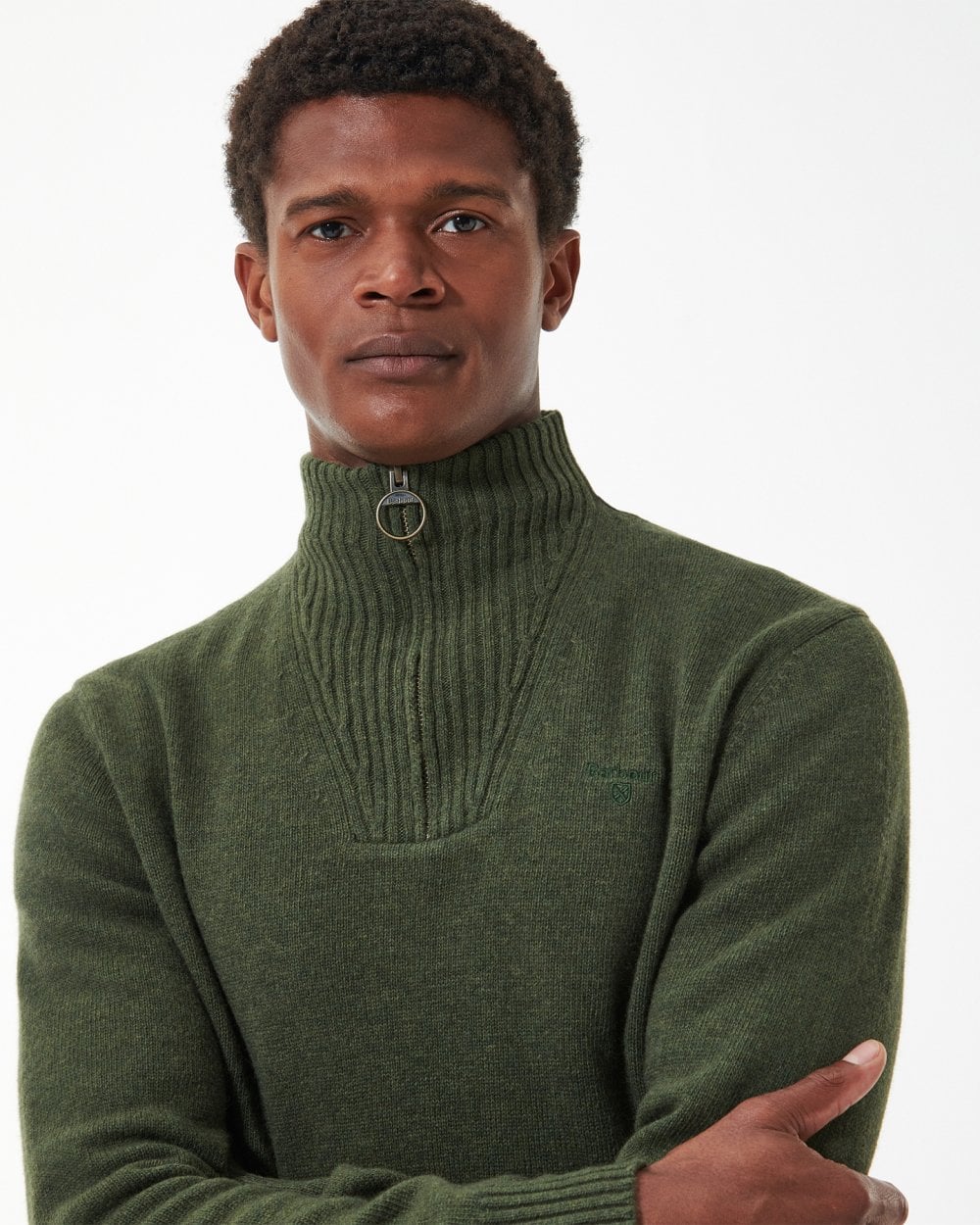 Barbour Essential Lambswool Mens Half-Zip Jumper - Mid Olive