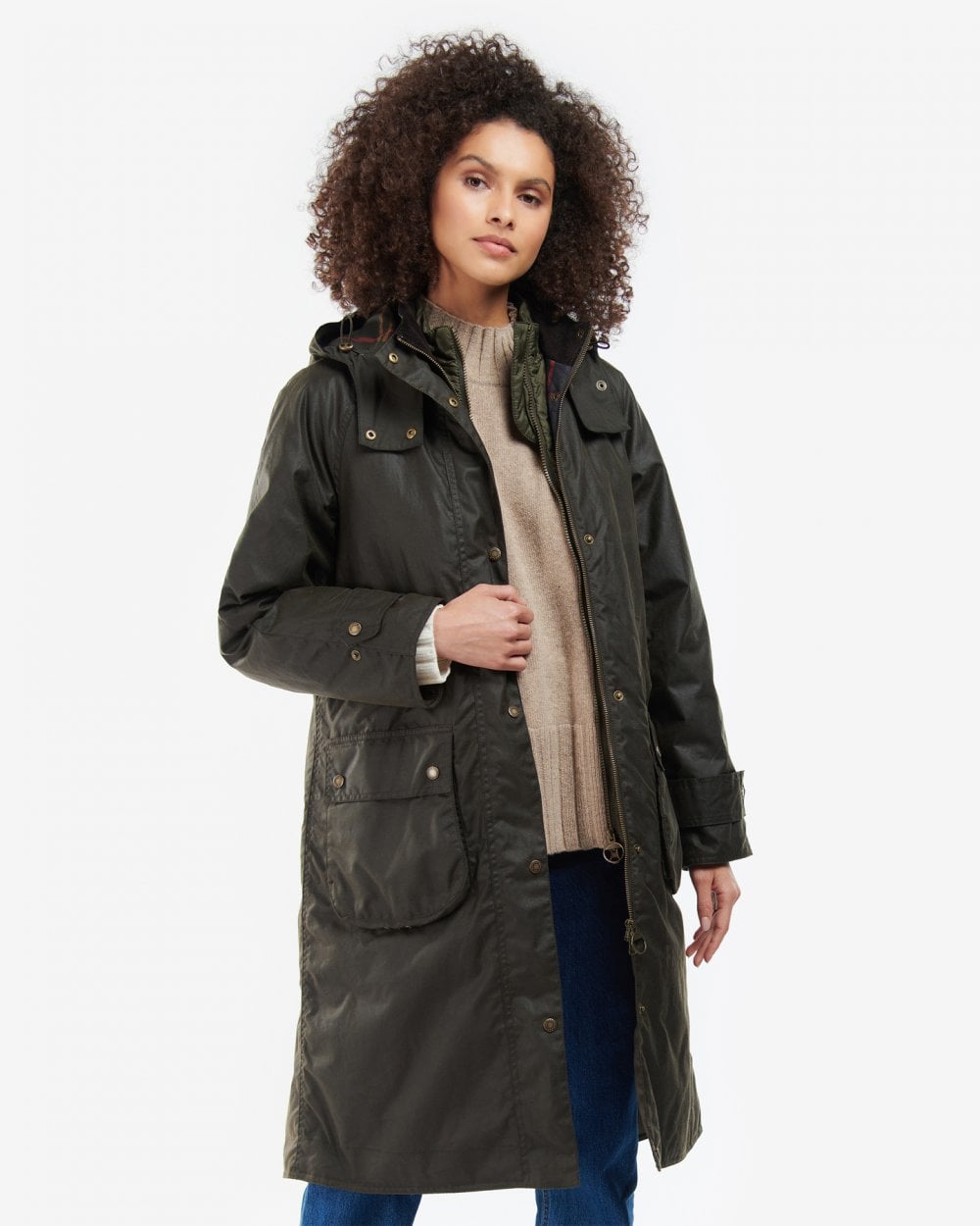 Barbour Long Cannich Womens Wax Jacket - Olive/Classic