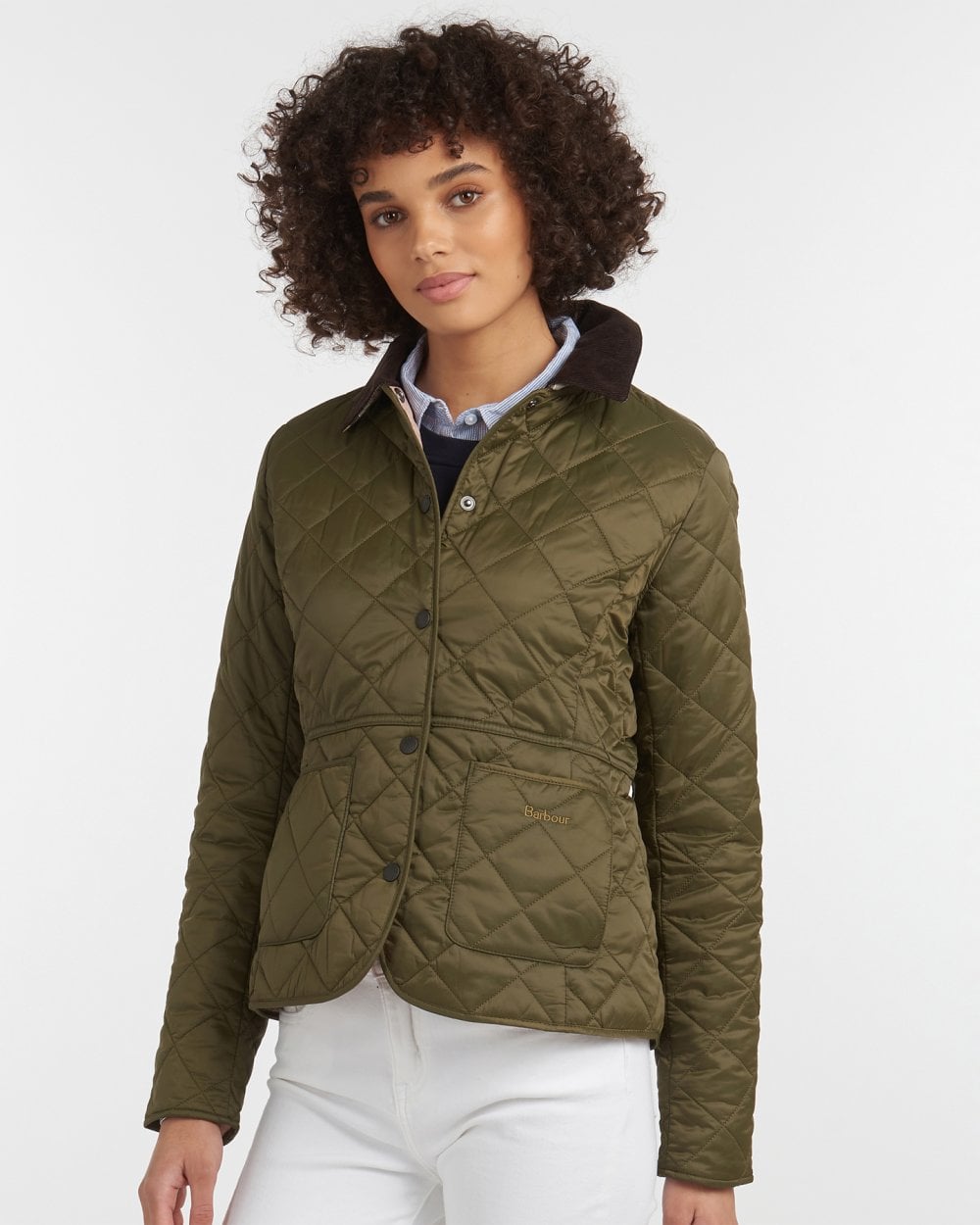 Barbour Deveron Quilted Womens Jacket - Olive/Pale Pink