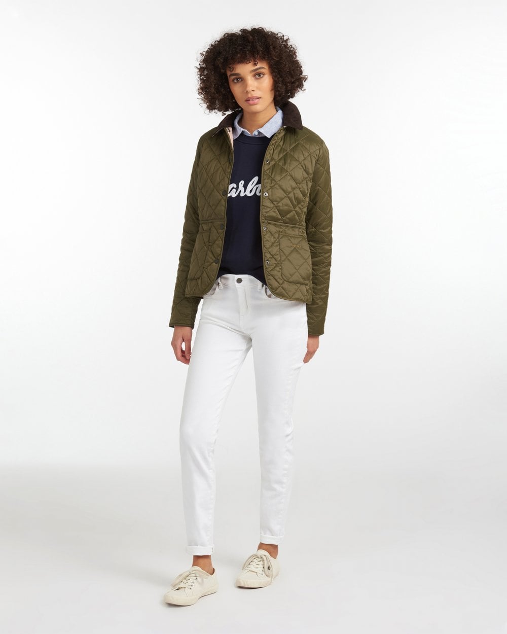 Barbour Deveron Quilted Womens Jacket - Olive/Pale Pink