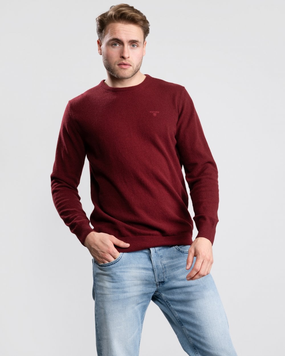 Barbour Essential Crew Neck Mens Jumper - Ruby