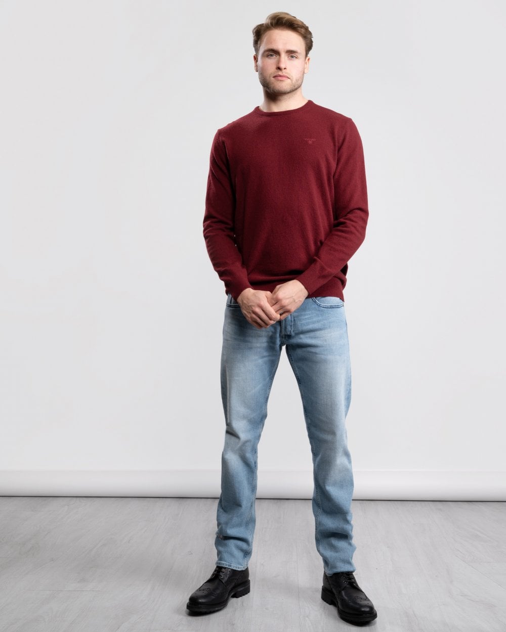Barbour Essential Crew Neck Mens Jumper - Ruby
