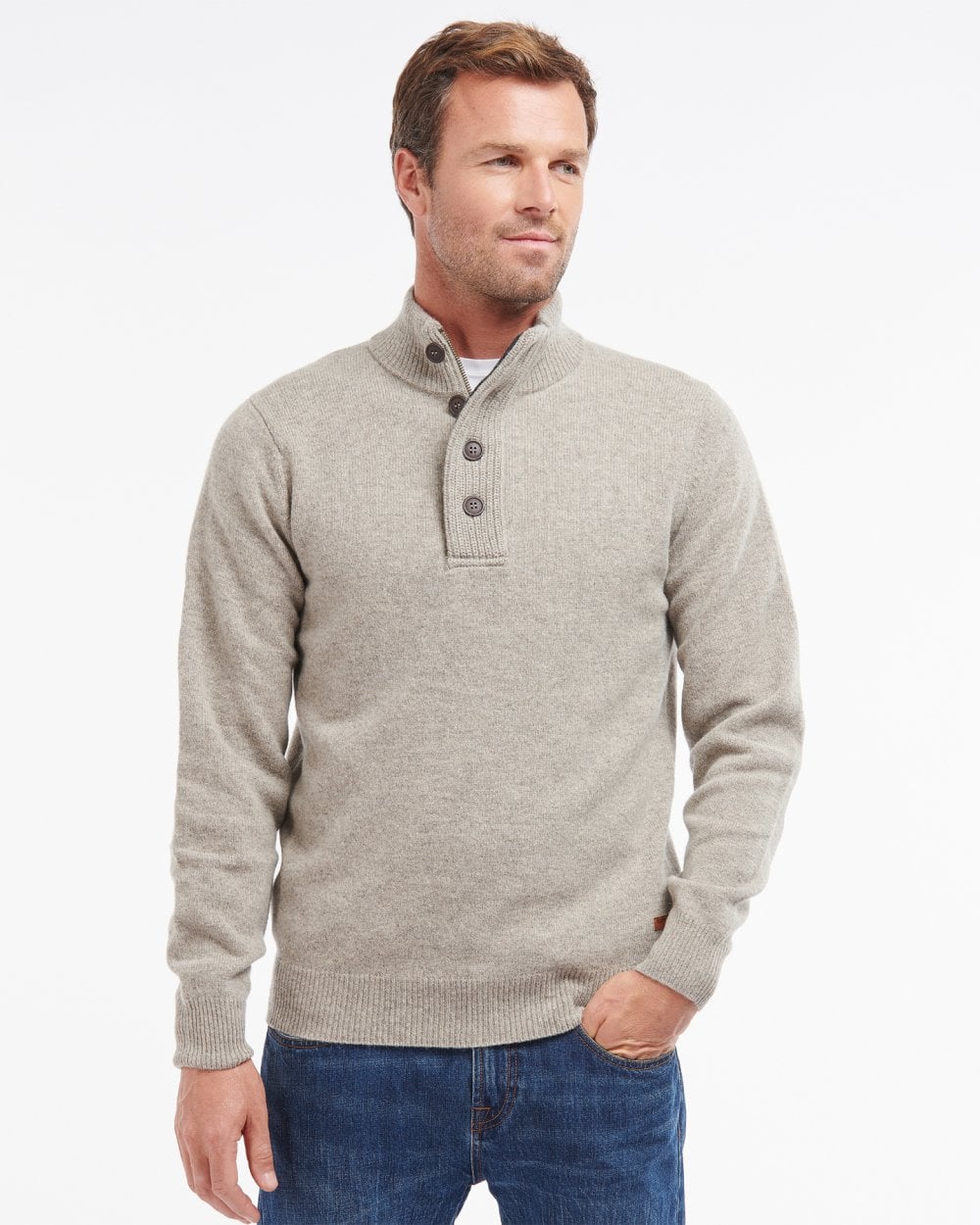 Barbour Essential Patch Half Zip Mens Jumper - Stone