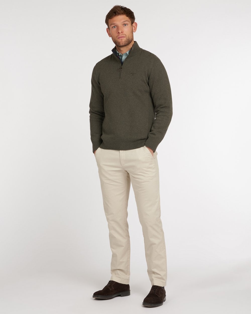 Barbour Cotton Mens Half Zip Jumper - Olive Marl