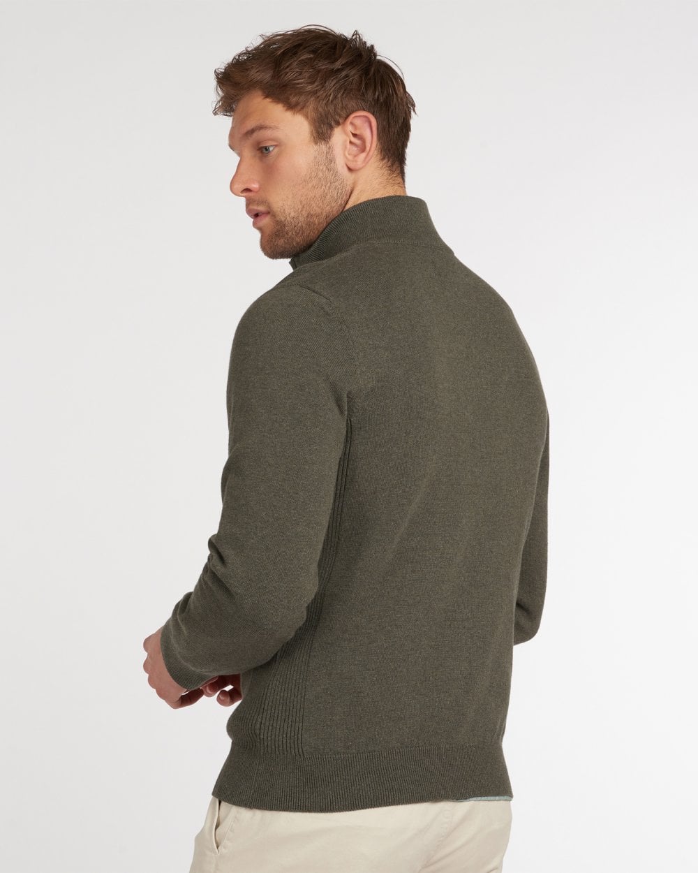 Barbour Cotton Mens Half Zip Jumper - Olive Marl