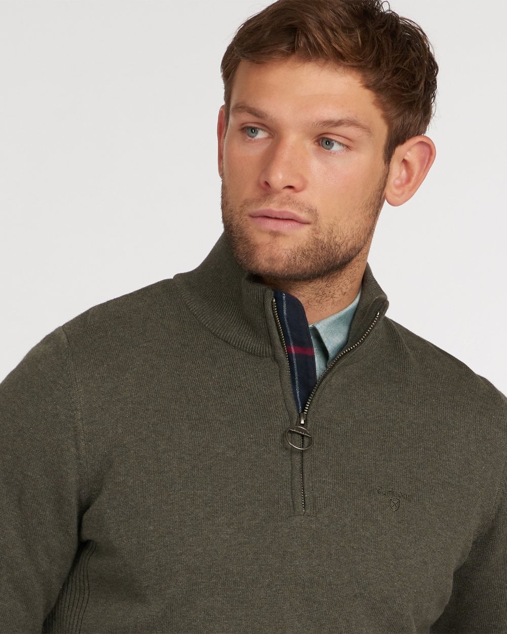 Barbour Cotton Mens Half Zip Jumper - Olive Marl