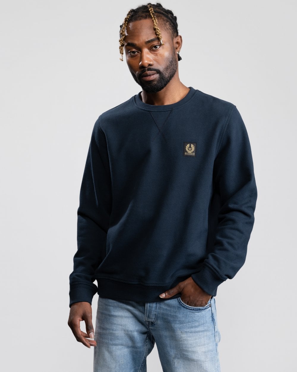 Belstaff Mens Crew Neck Sweatshirt With Logo Patch