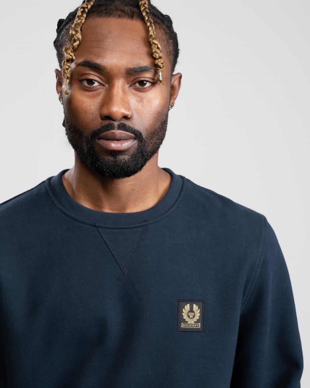 Belstaff Mens Crew Neck Sweatshirt With Logo Patch - Dark Ink