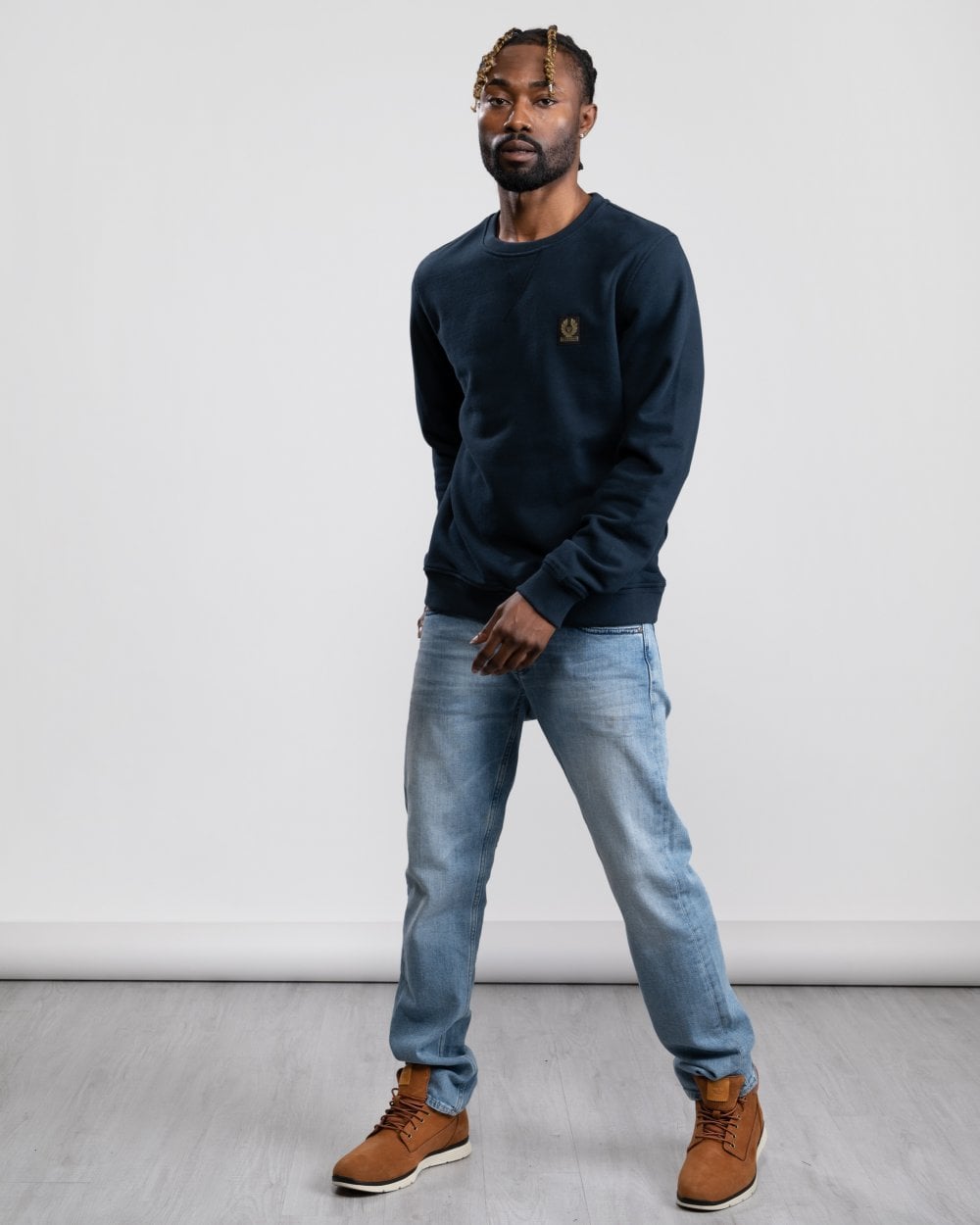 Belstaff Mens Crew Neck Sweatshirt With Logo Patch - Dark Ink