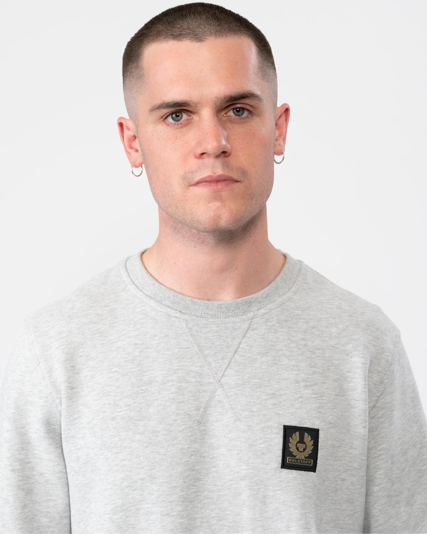 Belstaff Mens Crew Neck Sweatshirt With Logo Patch - Old Silver Heather