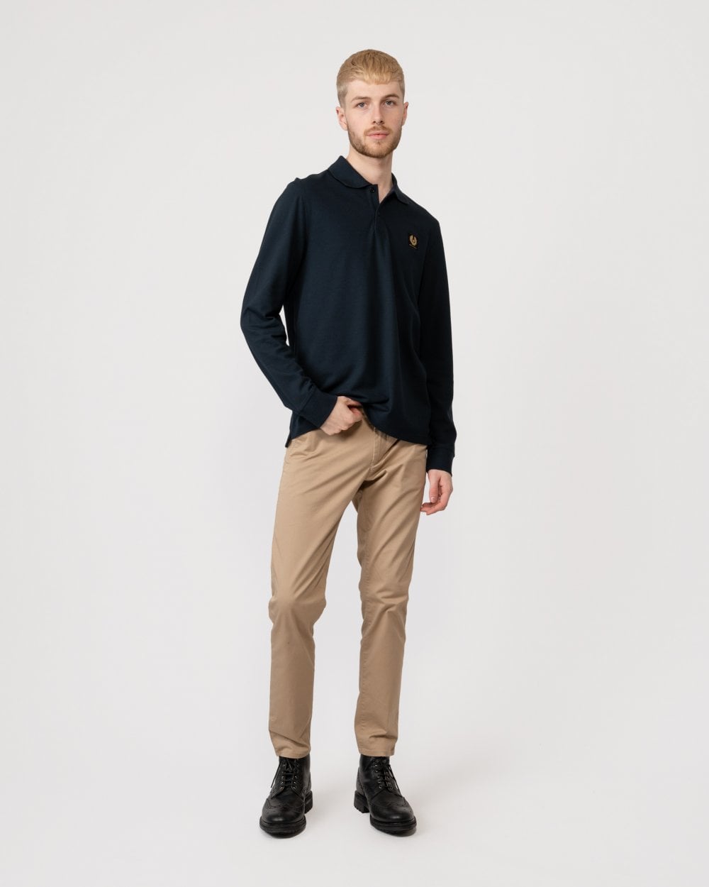 Belstaff Long Sleeved Mens Essentials Polo - Dark Ink