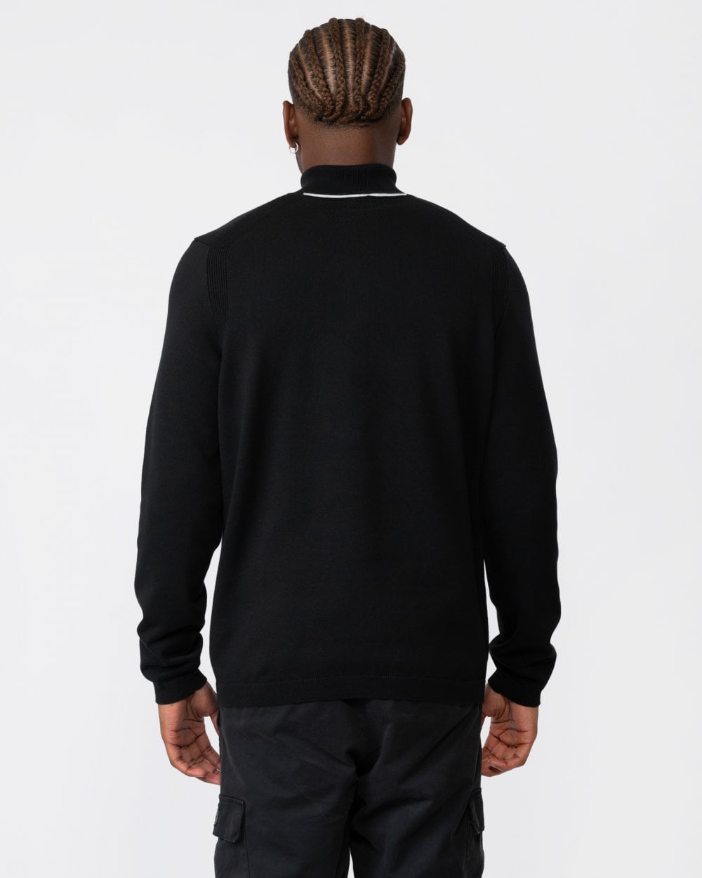 BOSS Green Ever-X Mens Cotton Blend Zip-Neck Sweater with Logo Print - Black 001